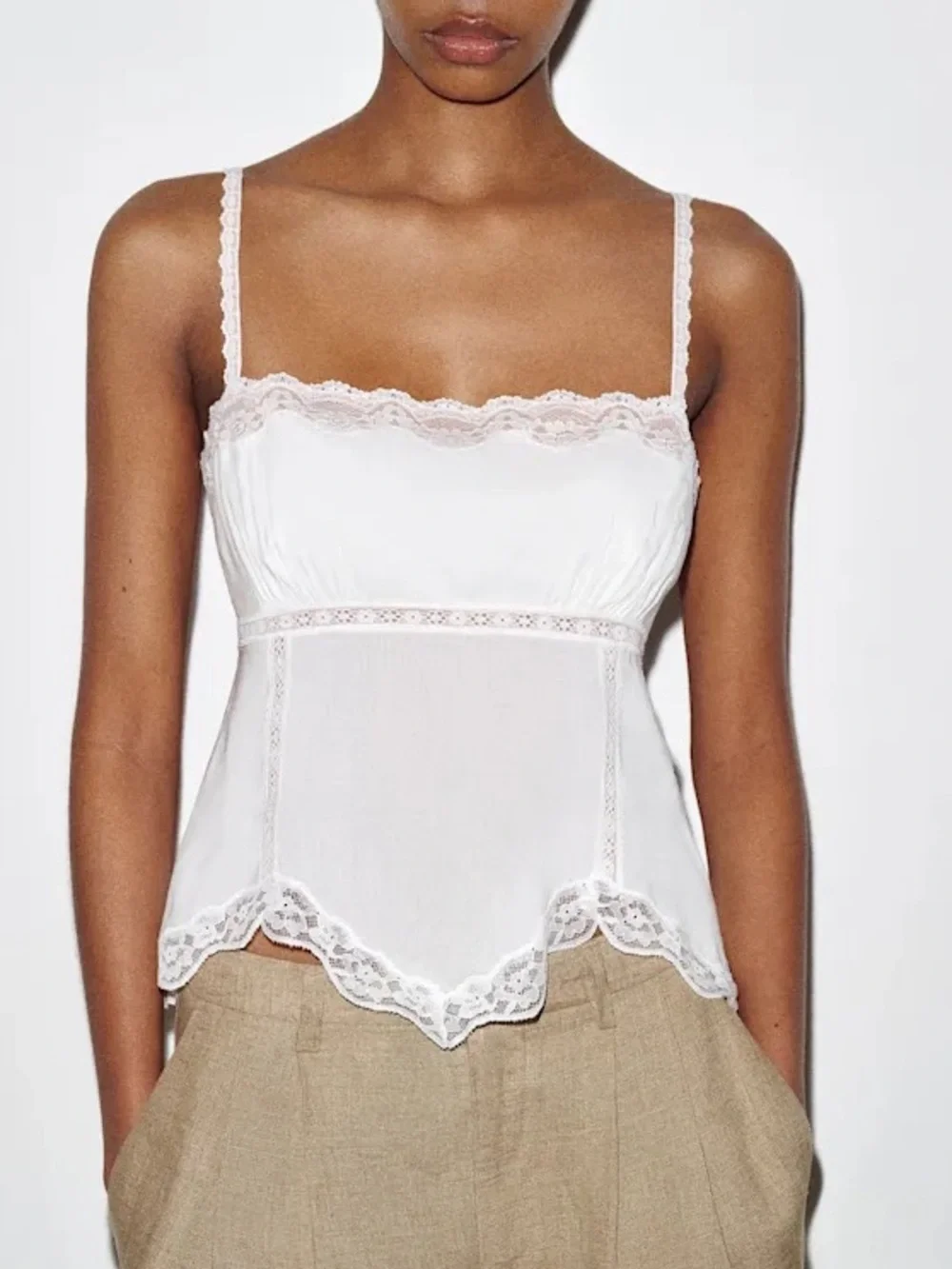 Reformation Apricot white lace babydoll tank top in cotton blend